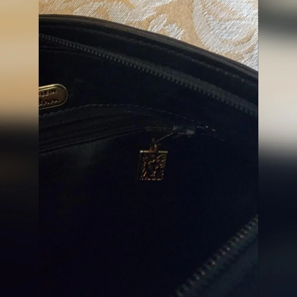 Vintage Anne Klein For Calderon Black Leather Shoulder Bag with Adjustable Strap